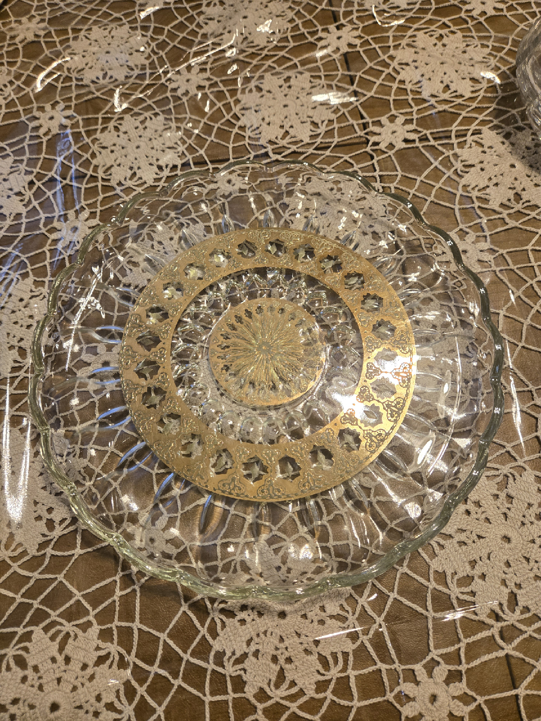 Decorative Clear Glass Plate with Gold Accent