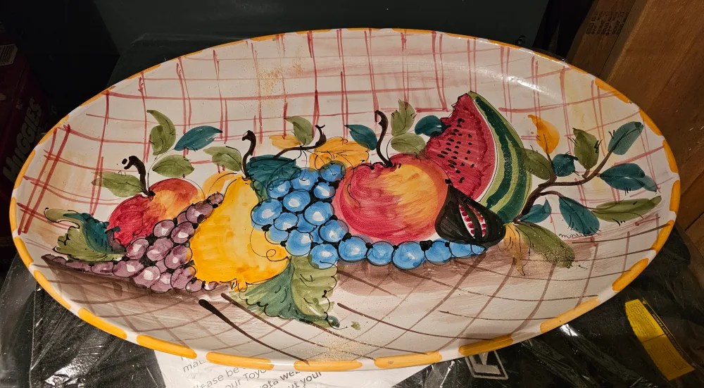 Ceramic Oval Platter with Fruit Design thumbnail