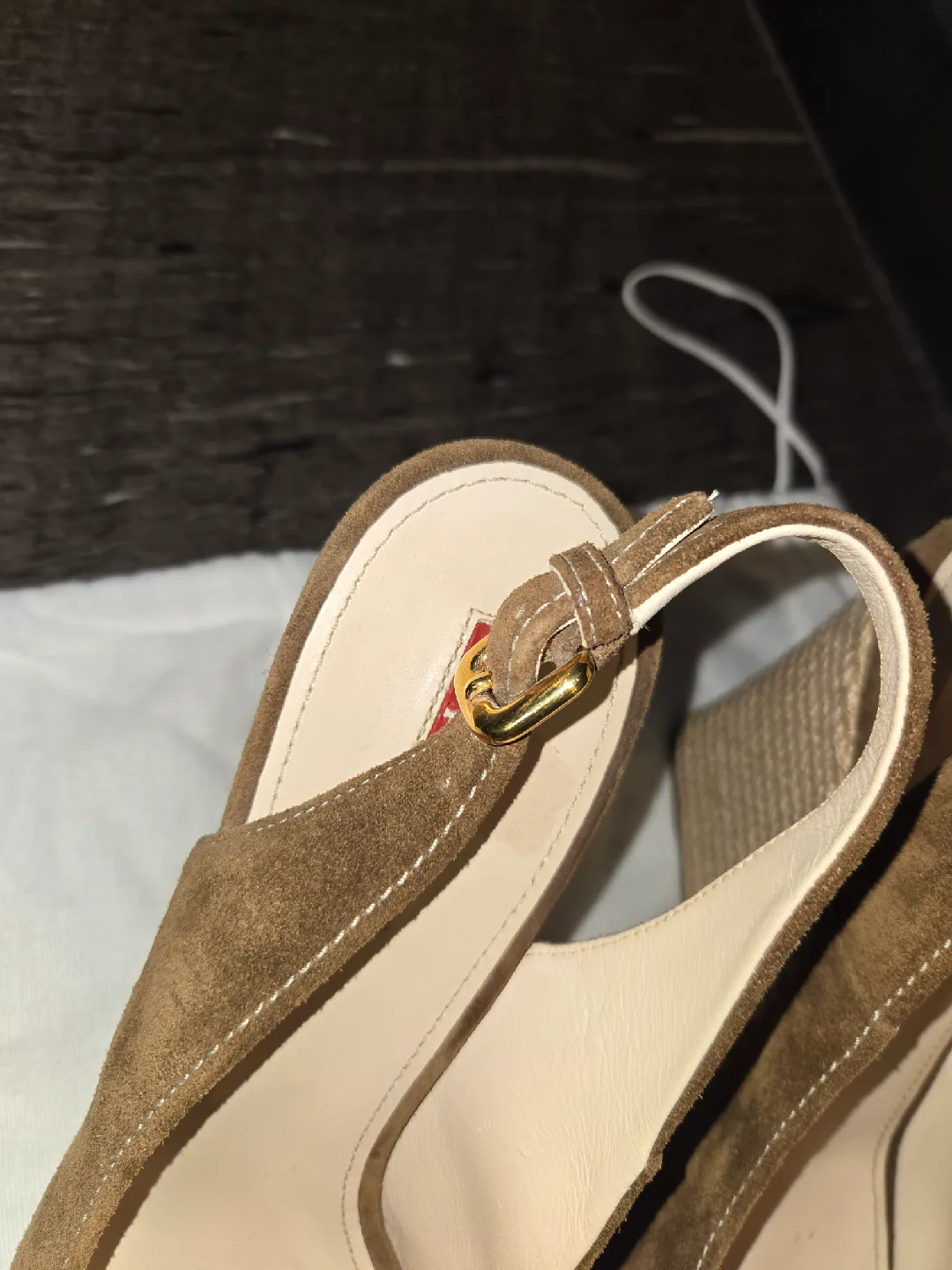 Prada Brown Suede Wedge Slingback Heels image indicator(4)