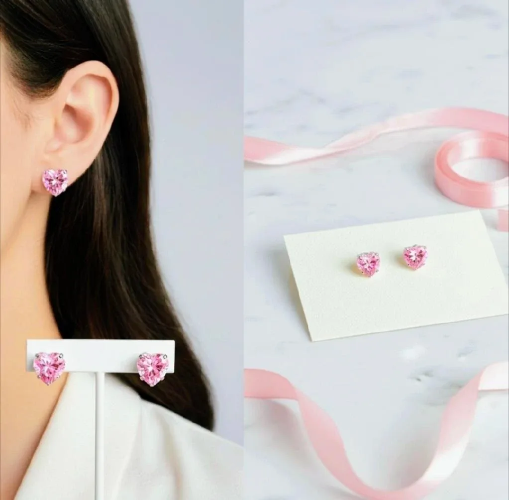Pink Heart Cubic Zirconia Earrings -The Classic & Clean Choice image indicator(2)