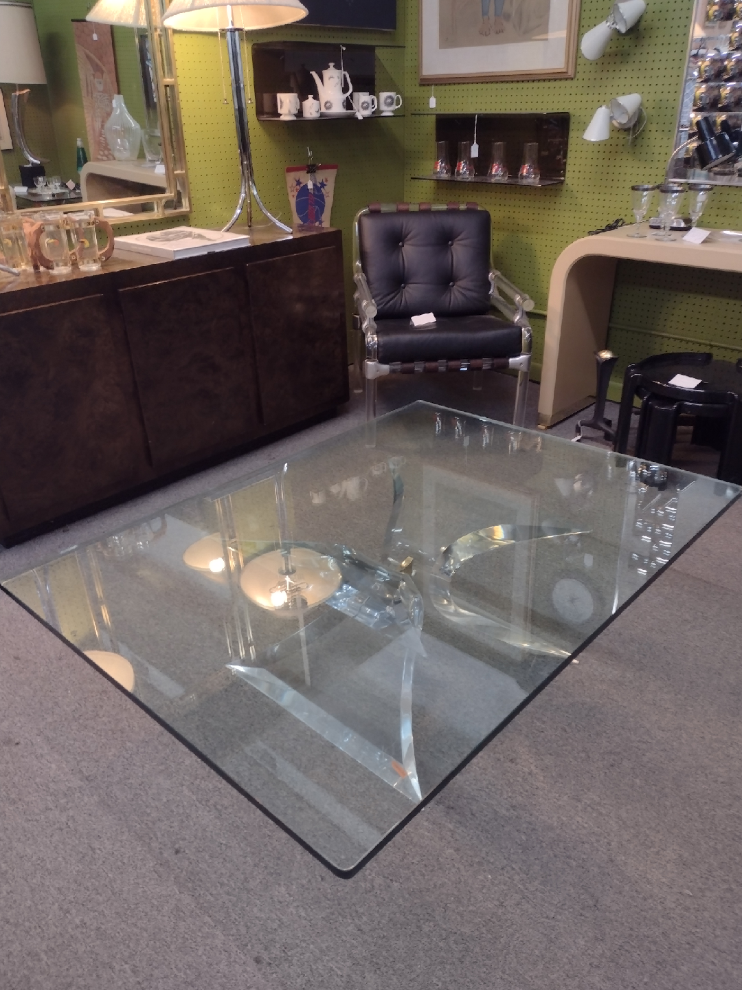Vintage Coffee Glass Table with Lucite Base