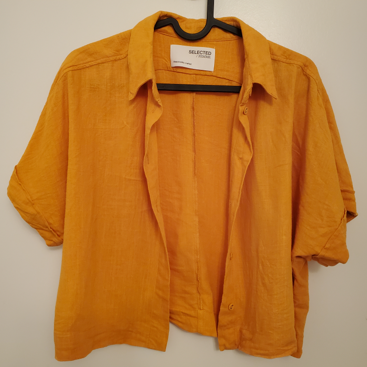 Selected Femme Orange Linen Blend SLFGULIA SS cropped shirt