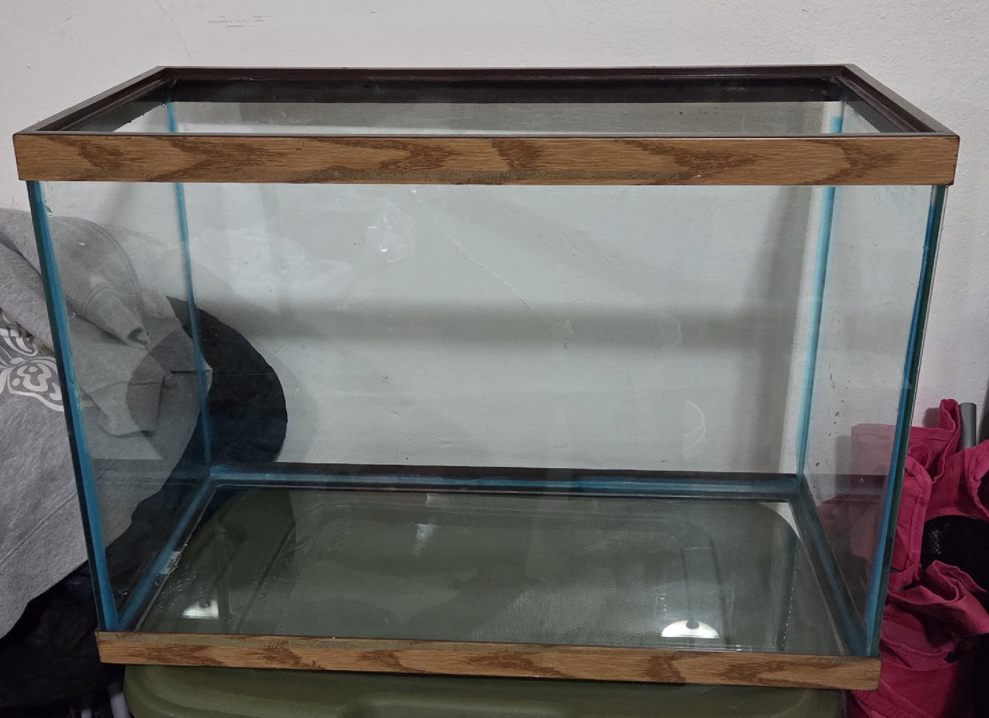 Glass Fish Tank with Wood Trim