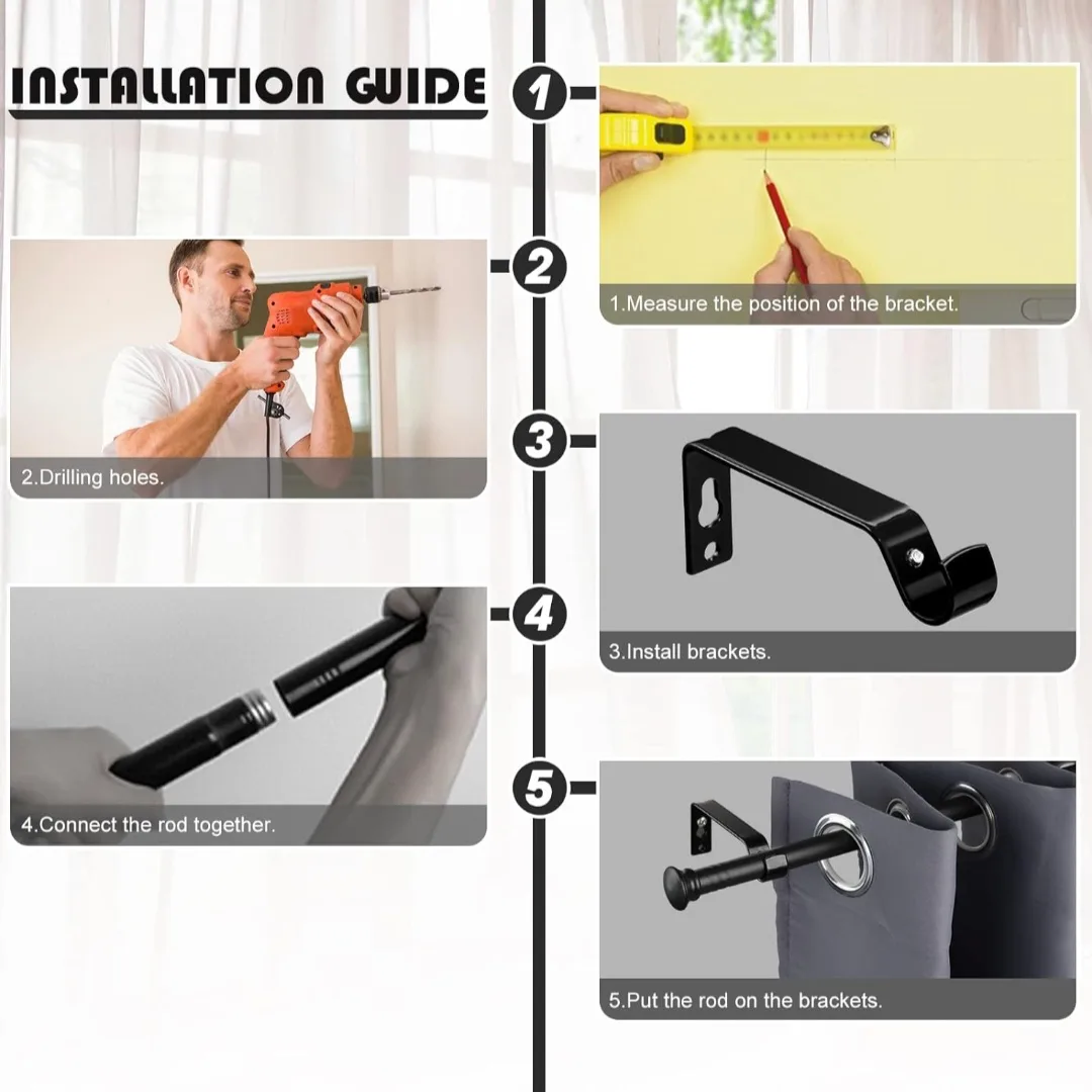 Black Curtain Rod  23"-66", 5/8" Diameter image indicator(8)