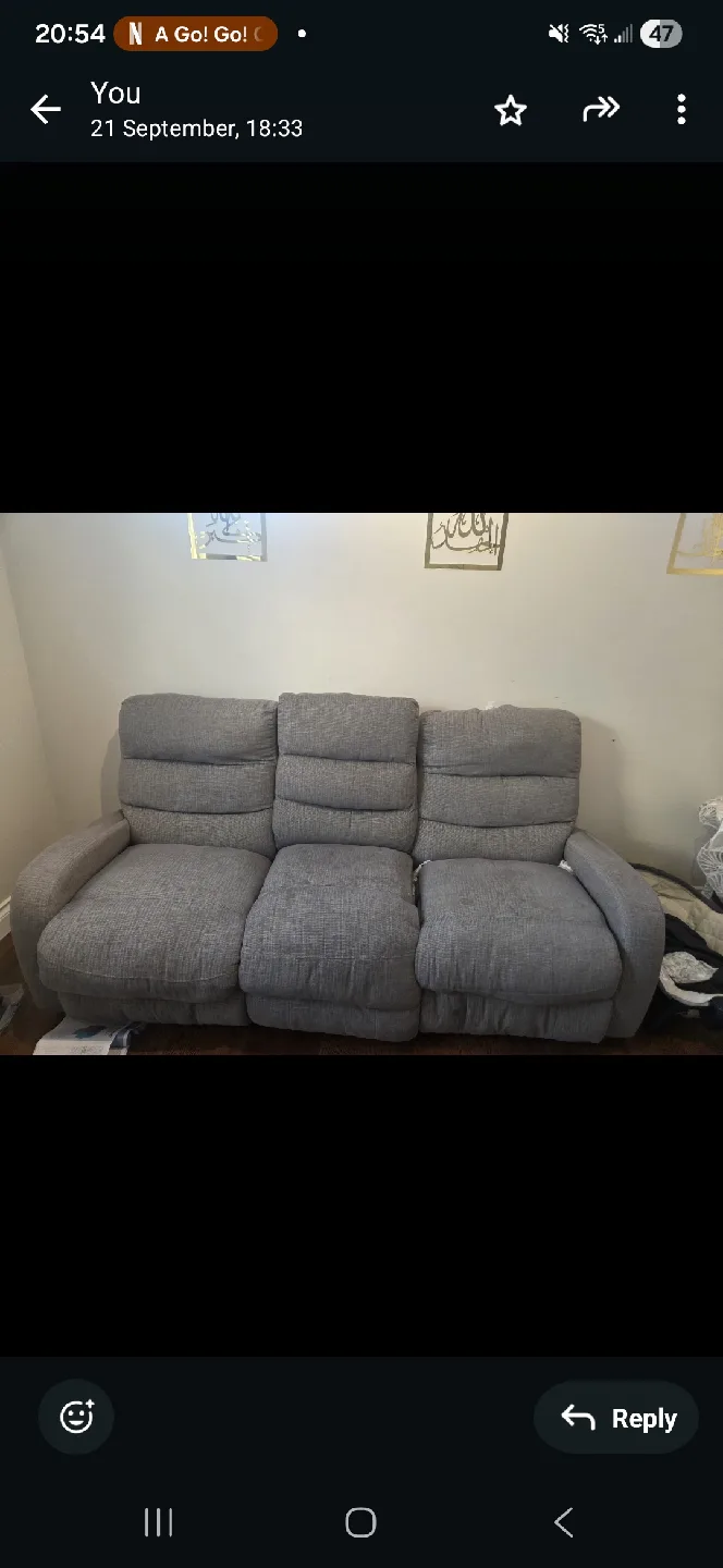 Grey Reclining Sofa3-Seater Recliner Sofa – Good Condition image indicator(2)