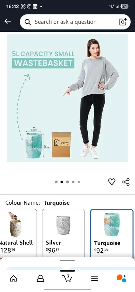 Escenzy Turquoise Mosaic Glass Trash Can image indicator(2)