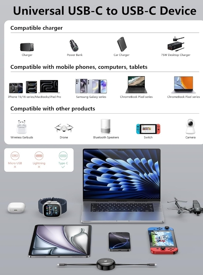 100W USB C Cable, Fast Charging, Retractable - photo 4