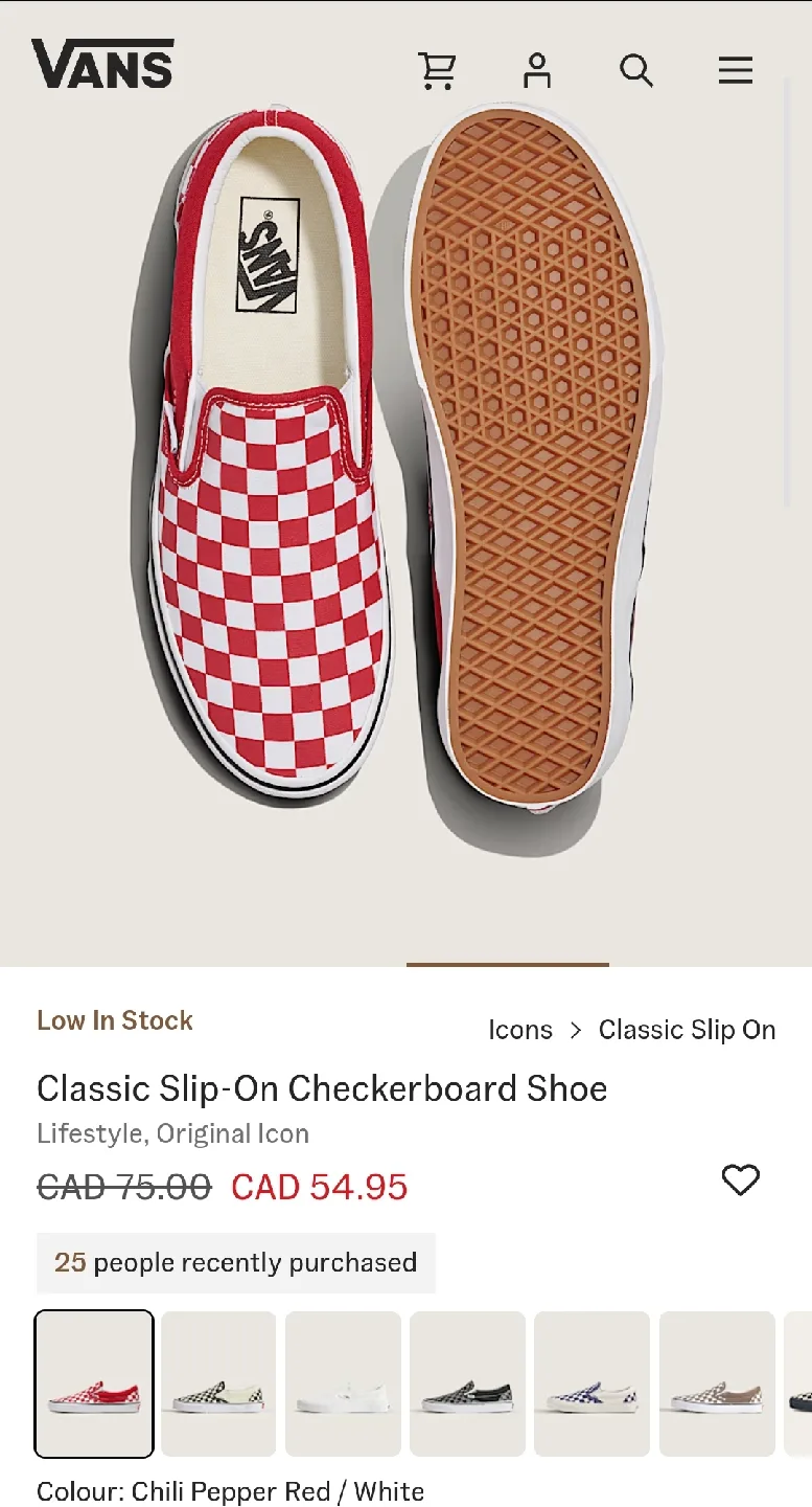 Vans Classic Slip-On Checkerboard Shoes - Red/White thumbnail
