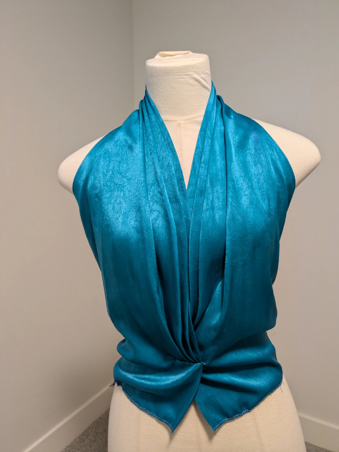 French Silk Formal Teal Halter Dress with Cardigan & Belt - photo 3