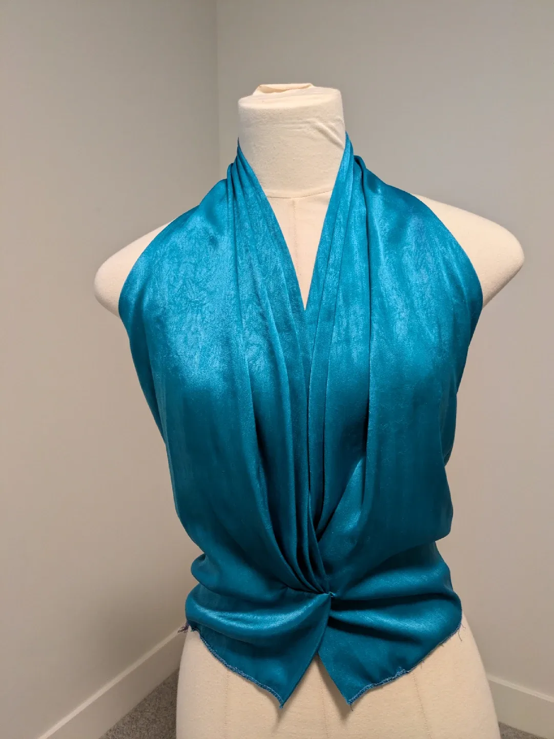 French Silk Formal Teal Halter Dress with Cardigan & Belt image indicator(3)
