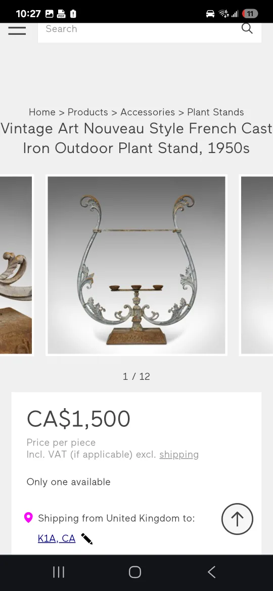 Vintage Art Nouveau Style French Cast Iron Plant Stand image indicator(5)