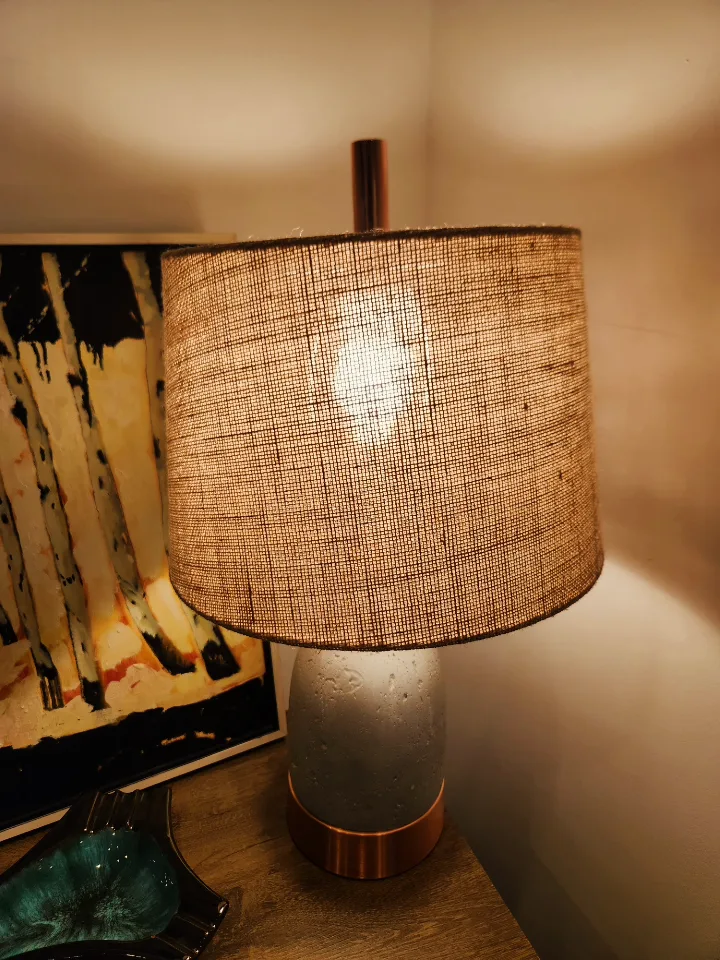 Modern Table Lamp - Concrete Base, Burlap Shade image indicator(3)
