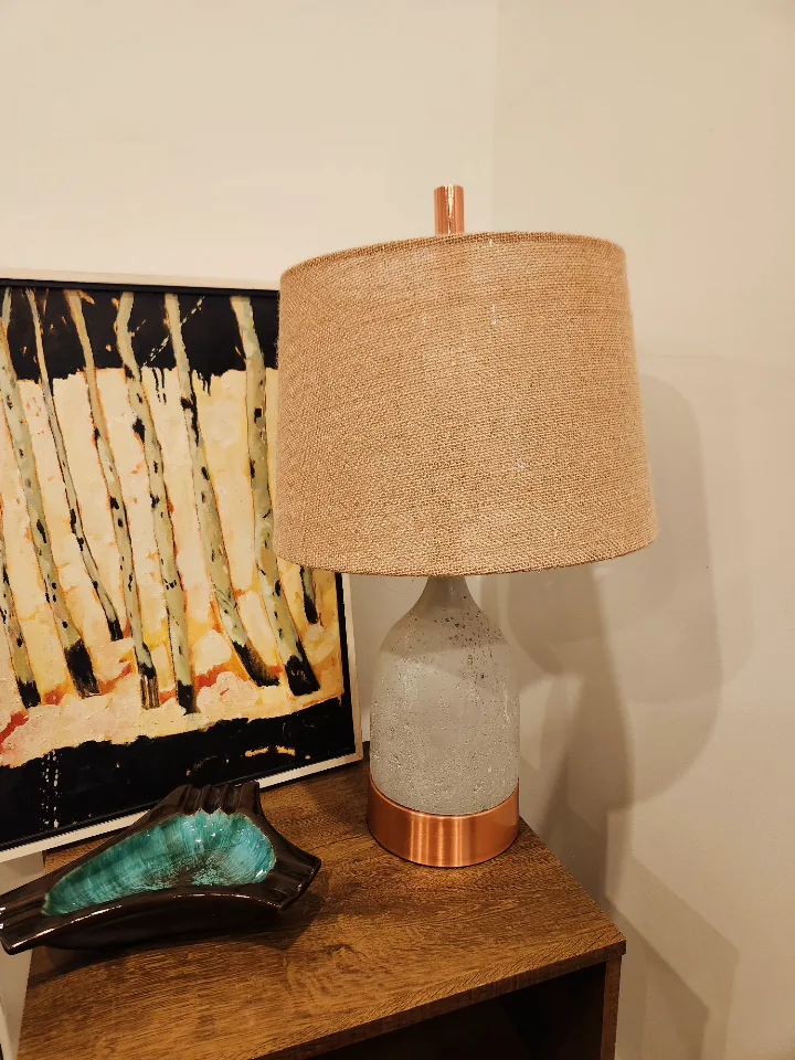 Modern Table Lamp - Concrete Base, Burlap Shade image indicator(5)