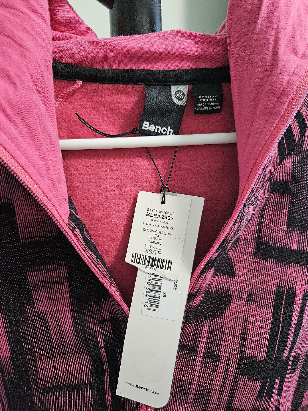 Bench Pink & Black Zip Hoodie - Size XS - New with Tags! - photo 2