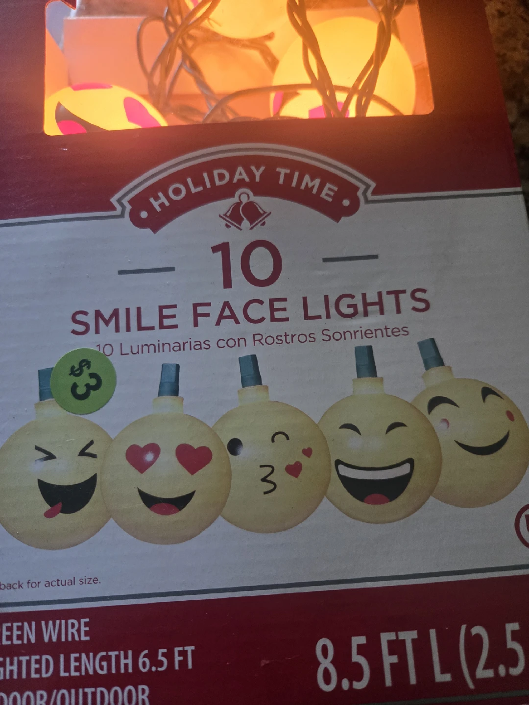 Holiday Time 10 Smile Face Lights - 8.5 ft