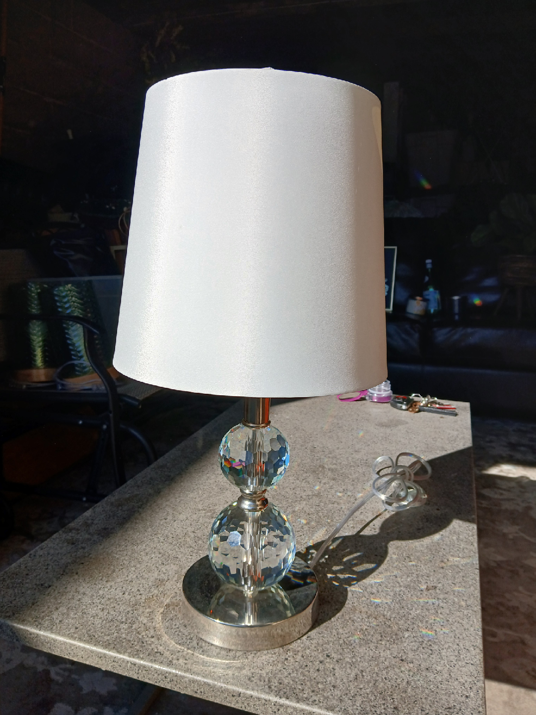 Crystal Ball Table Lamp with White Shade