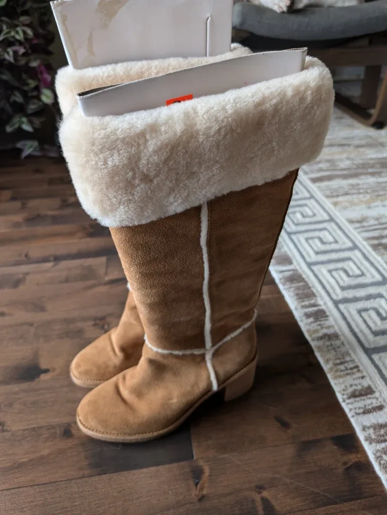 UGG Tan Suede Shearling Boots Size 8 image indicator(2)