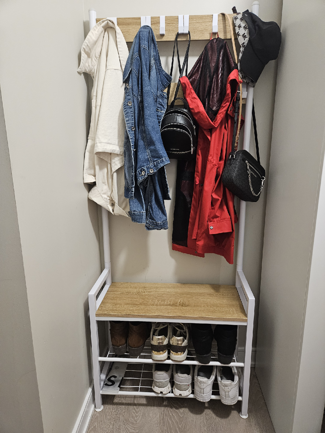 Coat Rack Stand with Shoe Storage Bench
