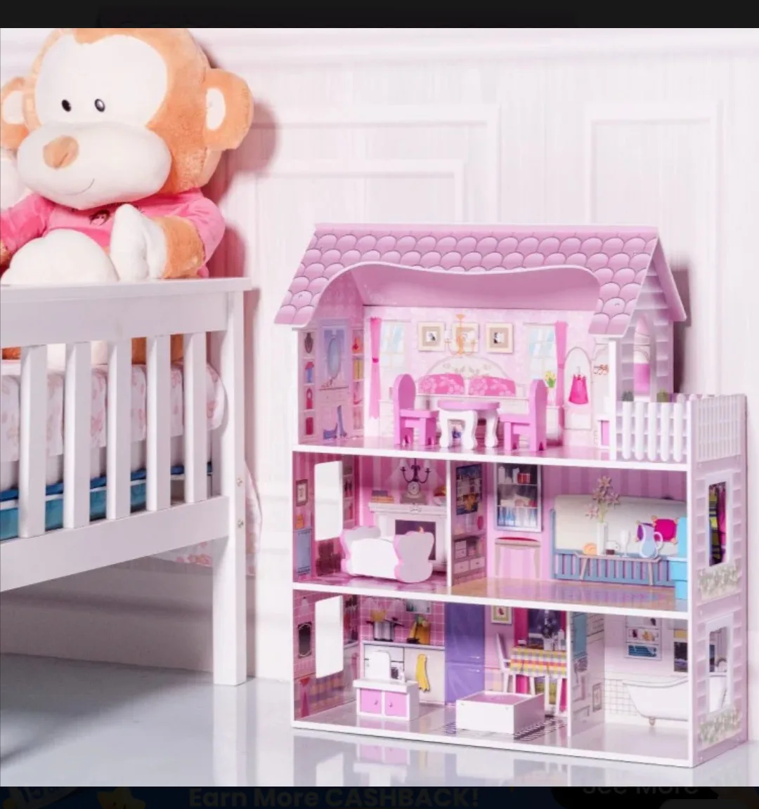 Pink Dollhouse...No furniture - 28 Inch image indicator(7)