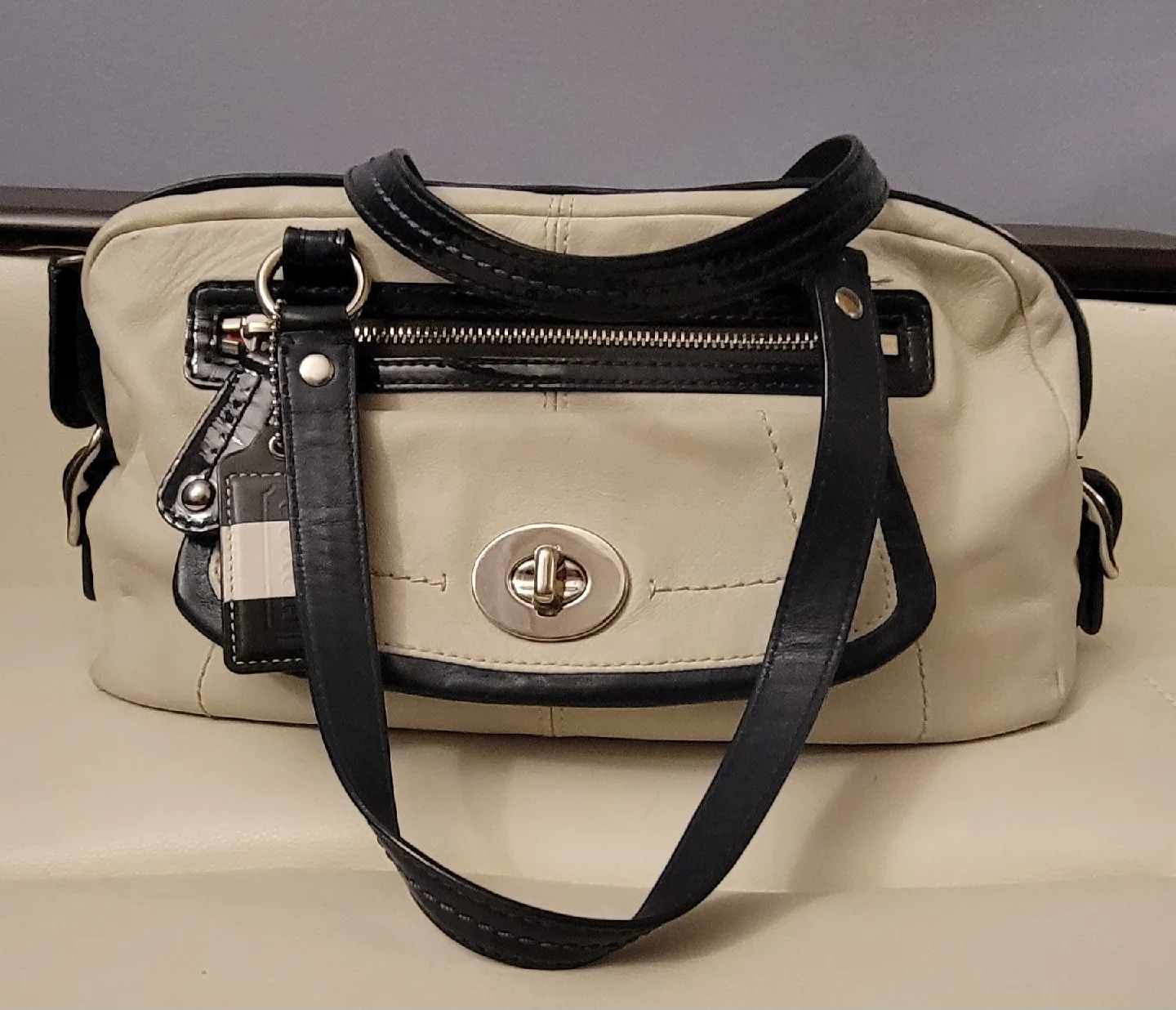 Coach Cream & Navy Blue Leather Handbag image indicator(2)