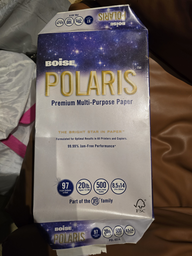 White Boise Polaris Premium Legal Size Paper - 500 Sheets