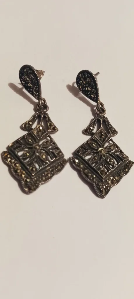 Vintage Marcasite Sterling Silver 925 Dangle Earrings thumbnail