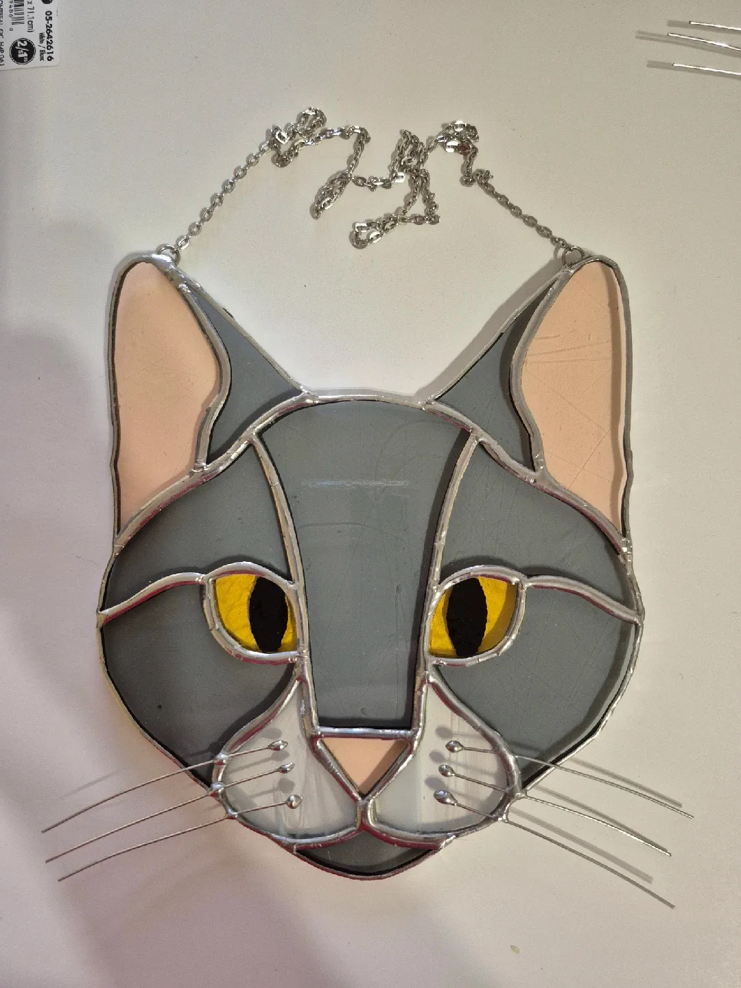 Stained glass gray cat face suncatcher image indicator(3)