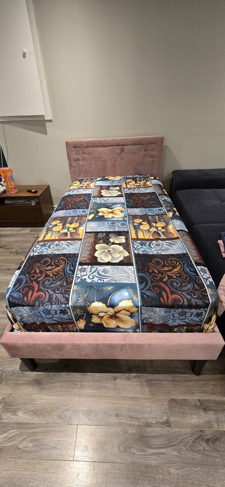 Pink Upholstered Single Bed Frame with mattress