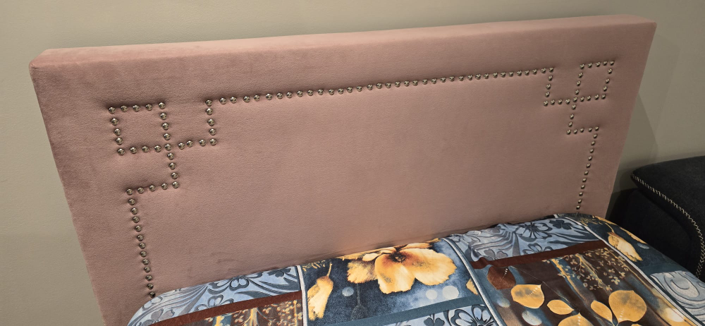Pink Upholstered Single Bed Frame with mattress - photo 3