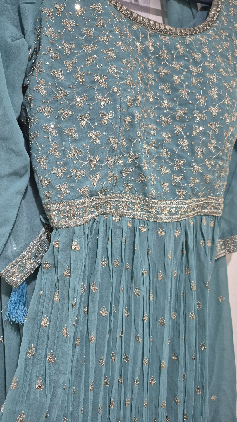 Teal Embellished Anarkali Dress - photo 2