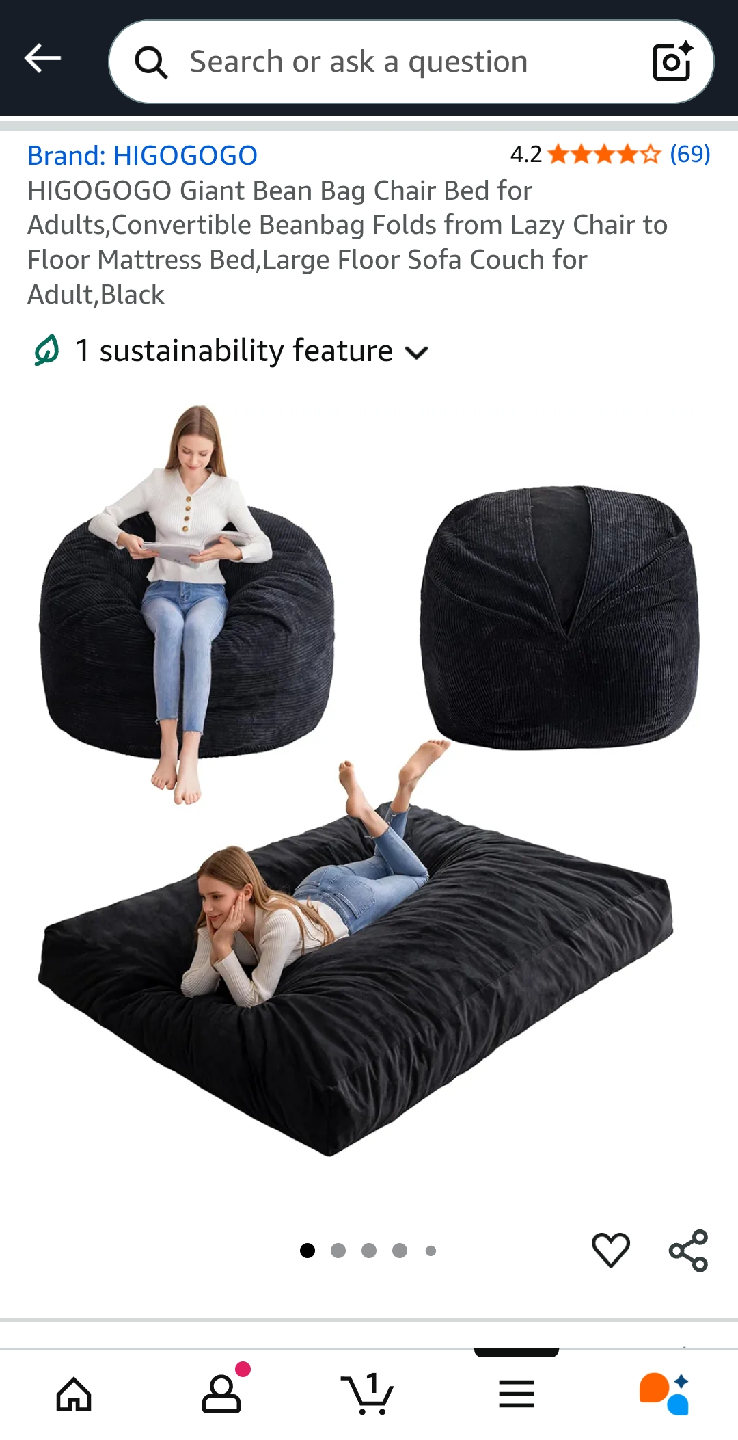 HIGOGOGO Giant Bean Bag Chair - Black
