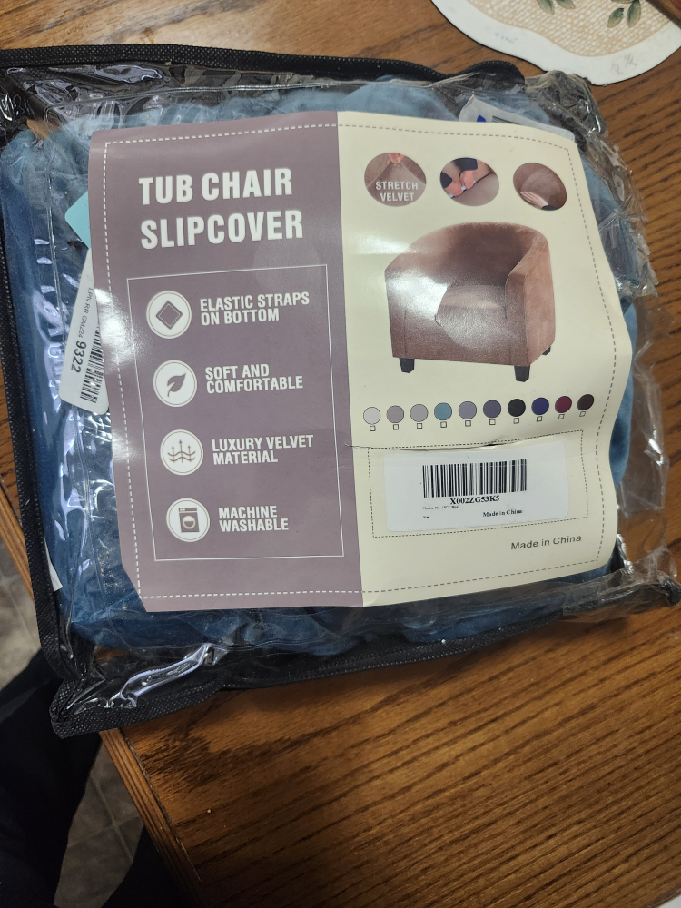 New Tub Chair Slipcover - Stretch Velvet, Blue - photo 2