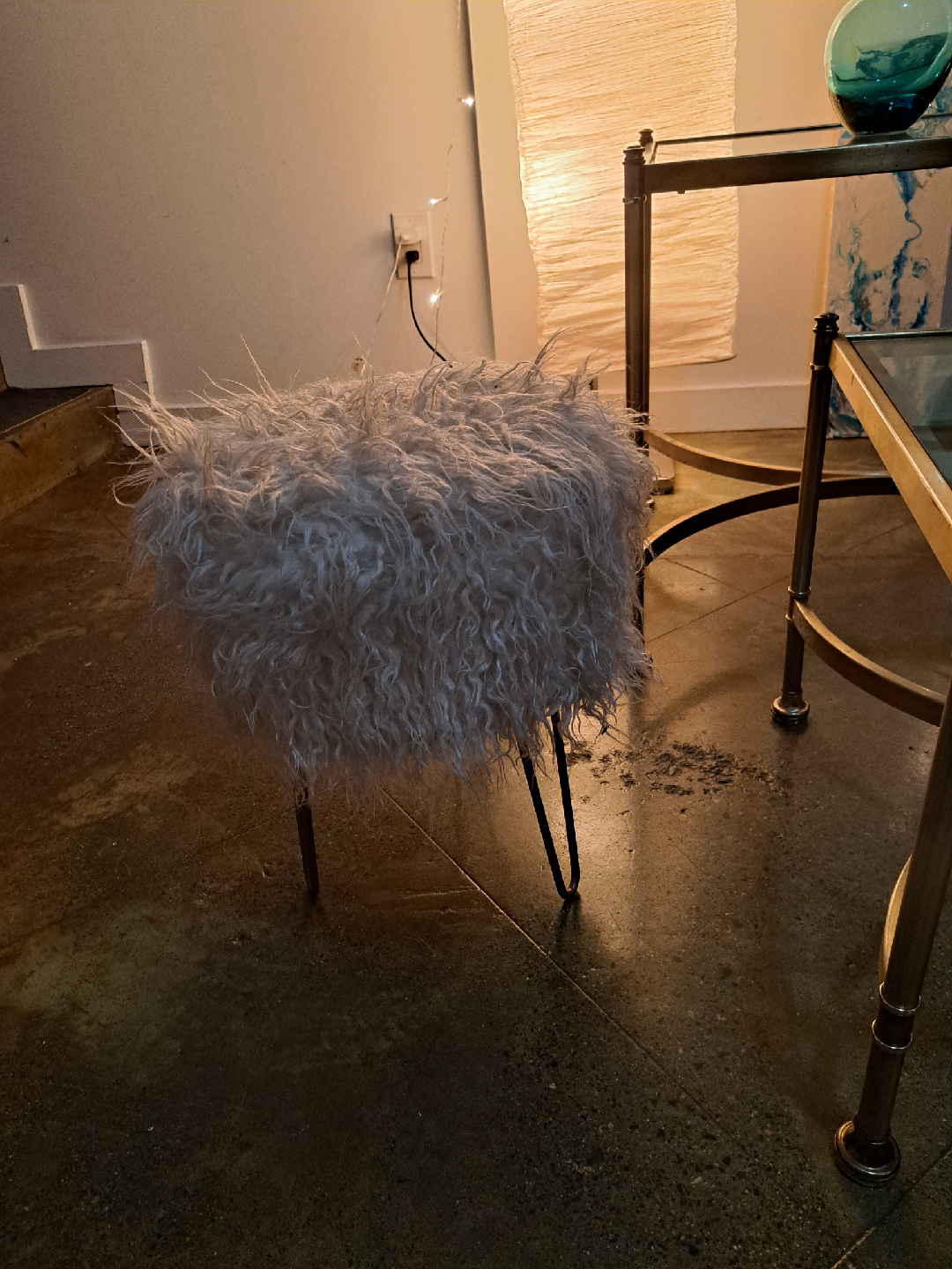 Faux Fur Stool with Metal Legs