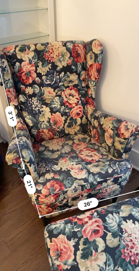 IKEA Floral Wingback Chair with Ottoman - photo 2