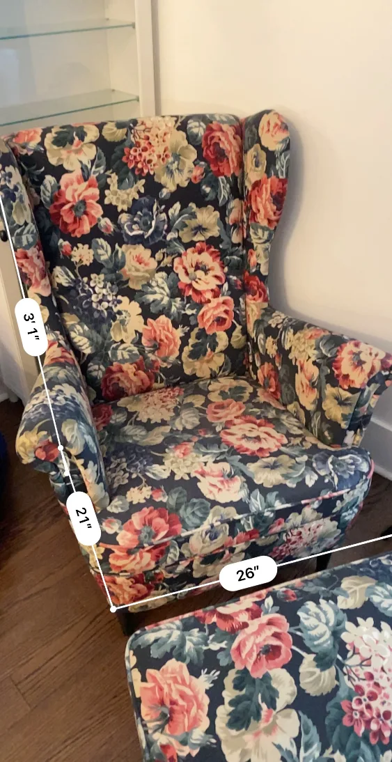 IKEA Floral Wingback Chair with Ottoman image indicator(2)