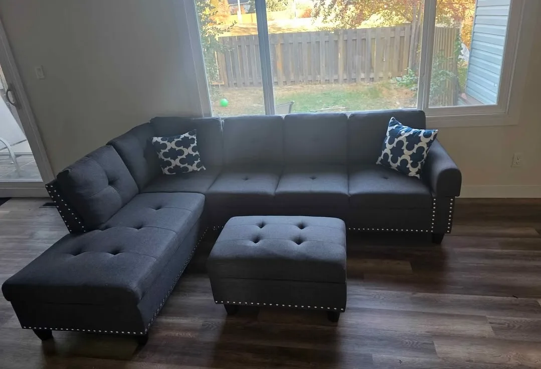 Grey Sectional Sofa with Ottoman