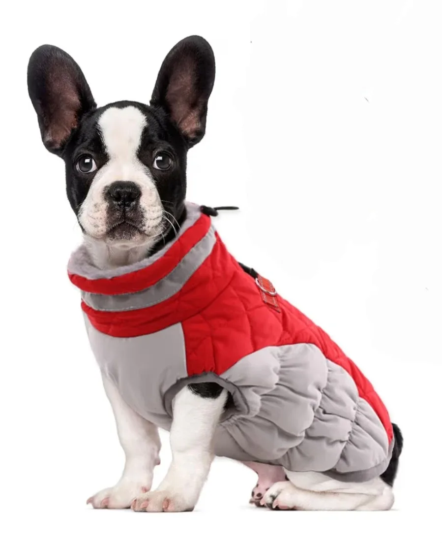 Red & Grey Warm Dog Winter Coat, Size XL
