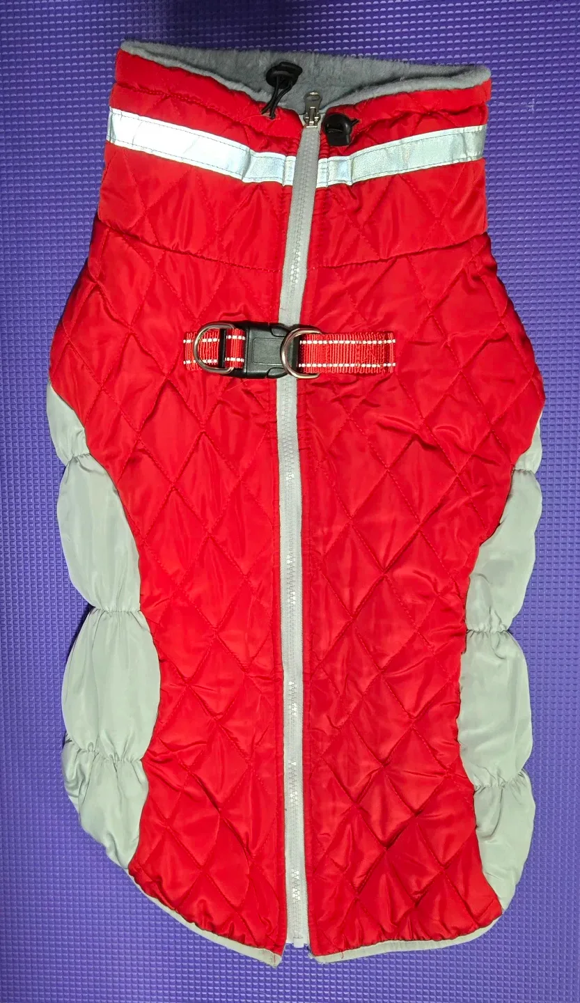 Red & Grey Warm Dog Winter Coat, Size XL image indicator(3)