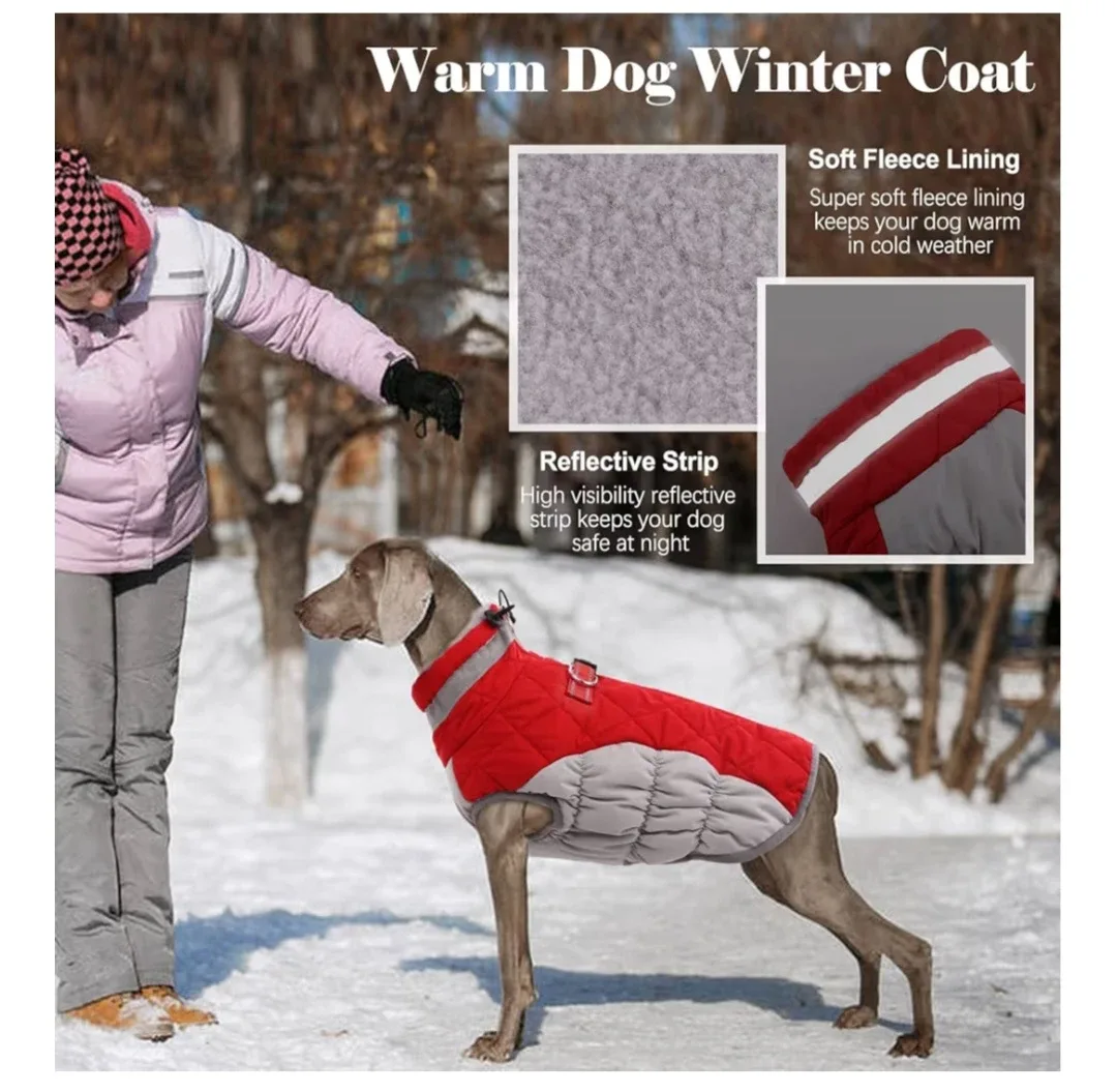 Red & Grey Warm Dog Winter Coat, Size XL image indicator(5)