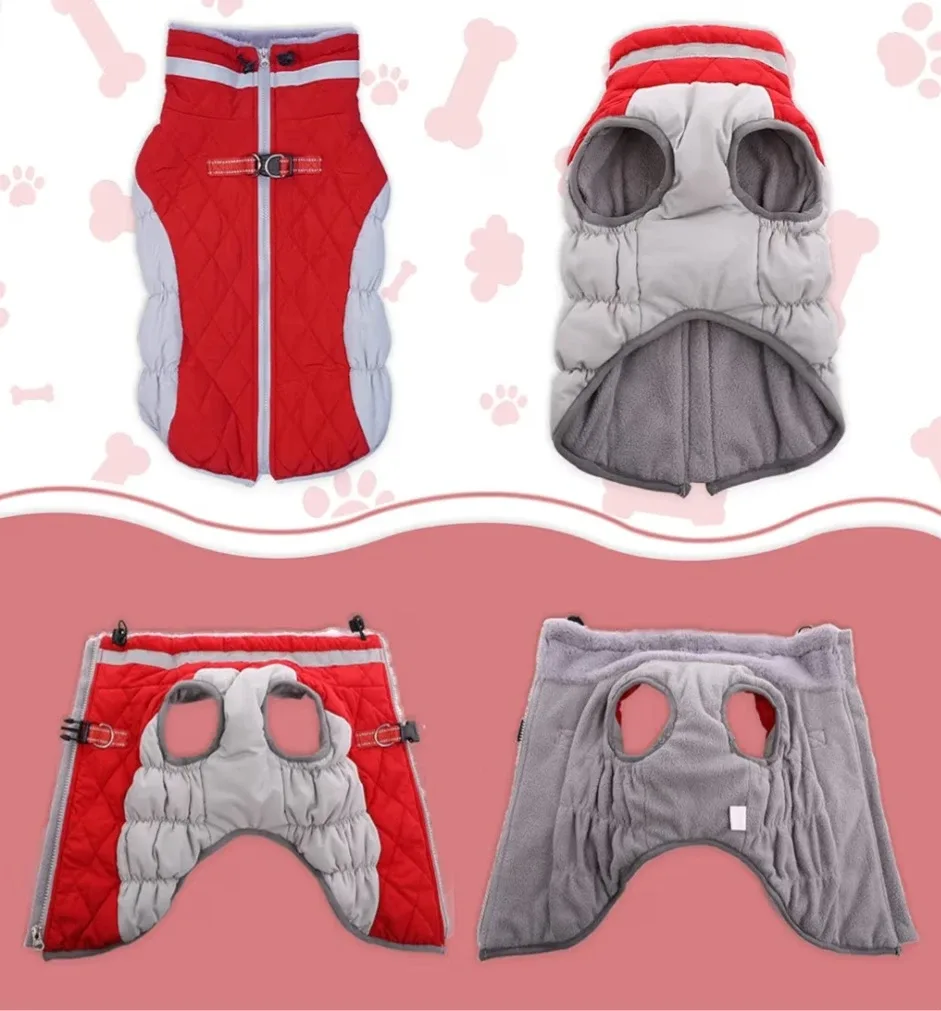 Red & Grey Warm Dog Winter Coat, Size XL image indicator(6)