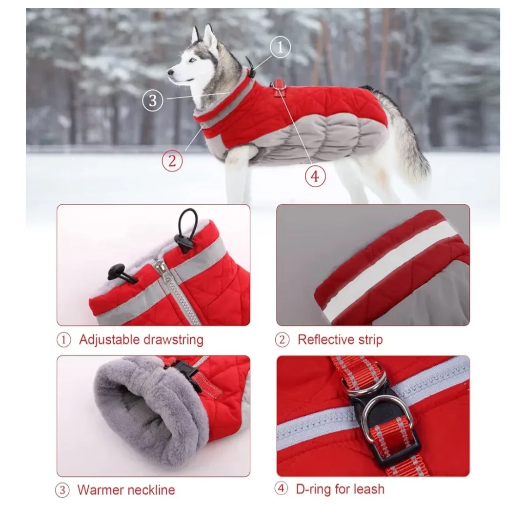 Red & Grey Warm Dog Winter Coat, Size XL image indicator(8)