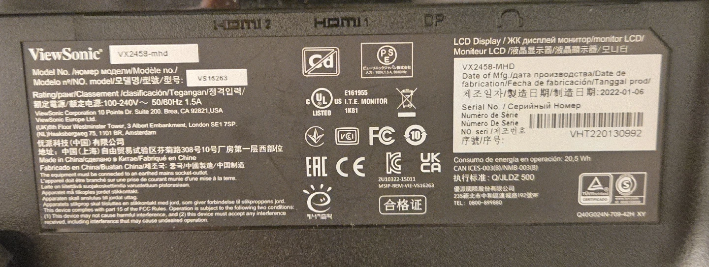 (ON HOLD) FREE:  24"ViewSonic VX2458-MHD Monitor - photo 2
