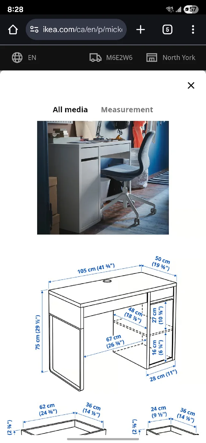 IKEA White Desk - 41 3/8" Width image indicator(3)