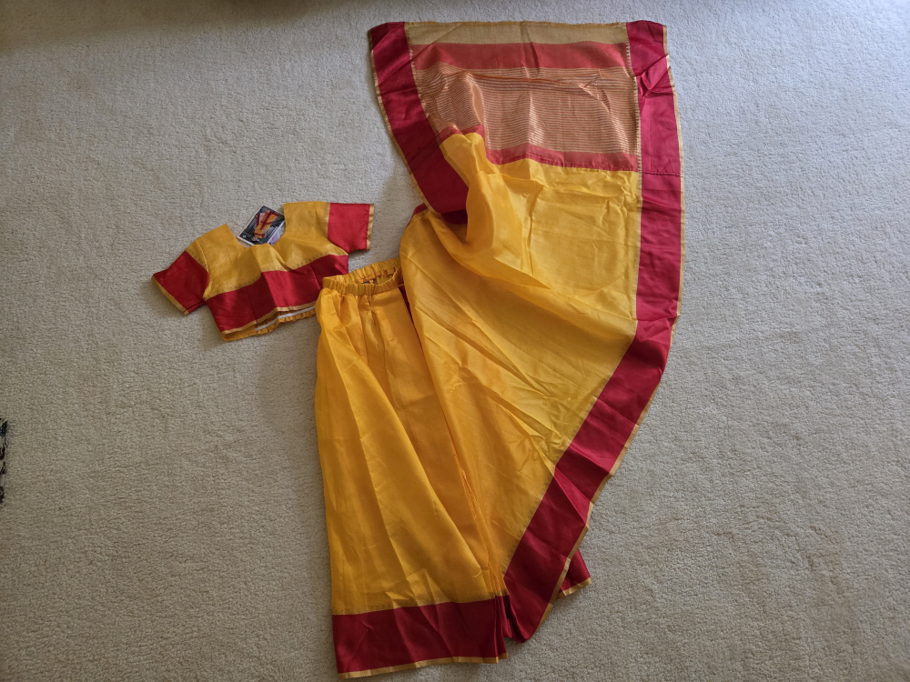 Kids Saree (Pre stitched) - Yellow & Red Size 28 (7 to 9 Years)