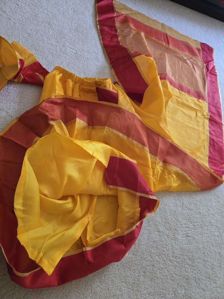 Kids Saree (Pre stitched) - Yellow & Red Size 28 (7 to 9 Years) - photo 3