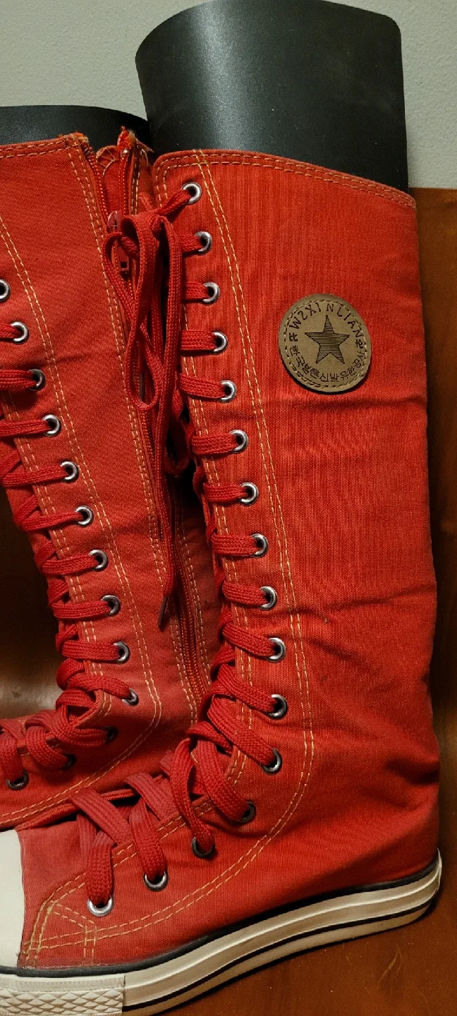 Red Knee-High Lace-Up Boots image indicator(2)