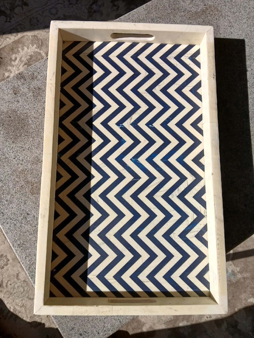 Decorative Ivory and Navy Chevron Pattern Tray image indicator(3)
