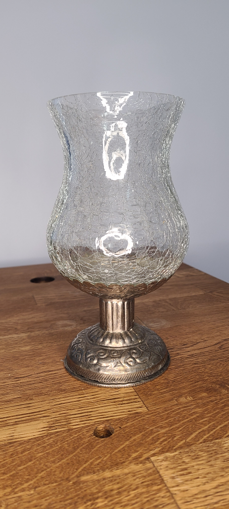 Crackle Glass Candle Holder with Silver Base