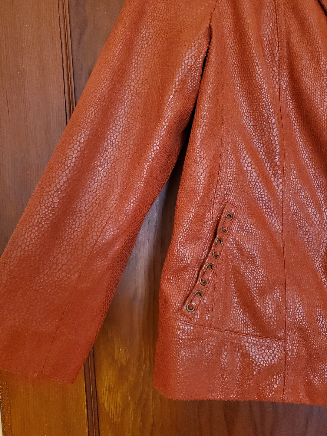 Tan Jay Orange Faux Leather Jacket image indicator(3)