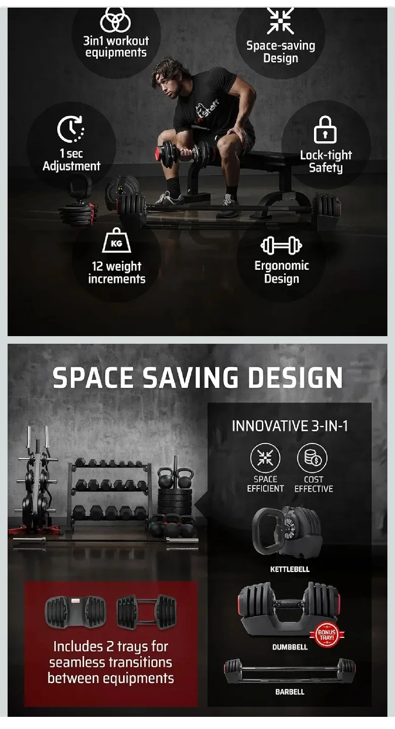 3-in-1 Adjustable Dumbbell/Kettlebell/Barbell Set image indicator(4)